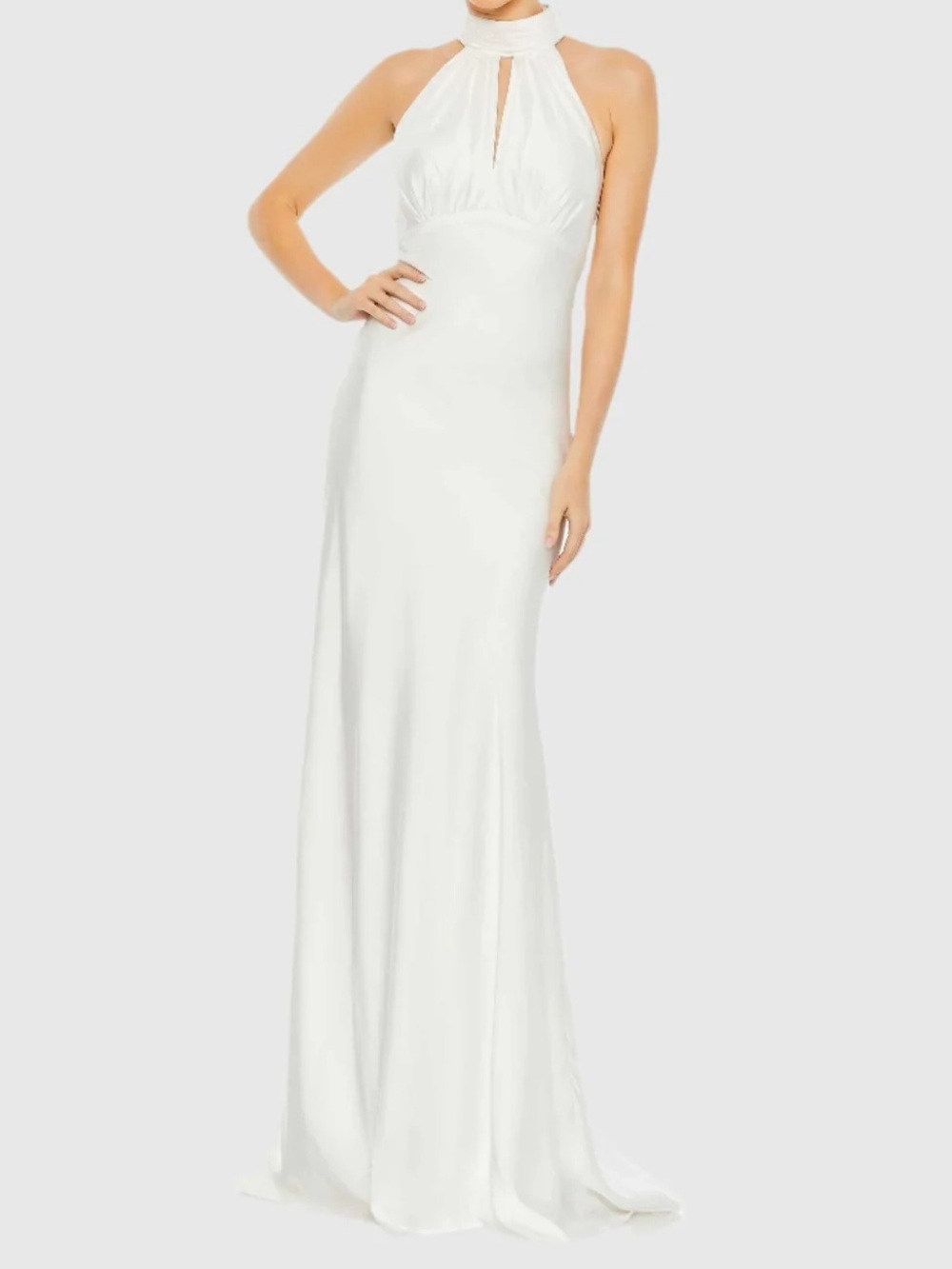 Mac Duggal 49520 White Satin Keyhole Halter Empire Waist Gown NWT Size 18 - Picture 4 of 8